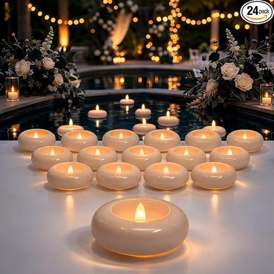 Aignis 24pcs Flameless Floating Candles Waterproof, 200Hr 3”LED Floating Tea Lights with Battery, Water-Activated Candles for Pool, Wedding Centerpieces, Bath & Spa, Home Decoration (Elegant White)