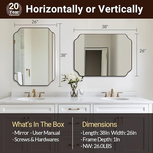 ANDY STAR Brushed Bronze Scalloped Mirror, 26"x38" Bathroom Vanity Mirror, Antique Scalloped Mirror in Premium Stainless Steel Frame, Timeless Shape with Unique Flair, Hangs Vertically/Horizontally