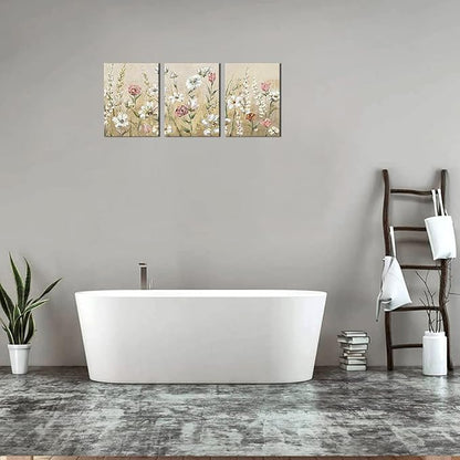 Flowers Wall Art Pink White Floral Canvas Pictures Elegant Blossom Wall Decor Modern Flower Bedroom Living Room Wall Decoration Vintage Canvas Prints Flower Canvas Wall Hangings 12" x 16" x 3 Pieces