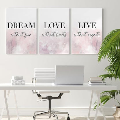 GUBIYU Love Decor for Bedroom Dream Live Quotes Posters Prints Set of 3 Pink Purple Home Decor Home Wall Art Large Dream Live Wall Art for Girls Women Gift Inspirational Wall Decor 20"X28"