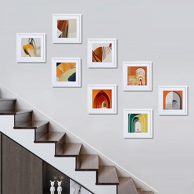 HEART ART 10x10 White Picture Frames set of 9, Display Photos 6x6 with Mat or 10 x 10 without Mat, Gallery Wall Frames Set