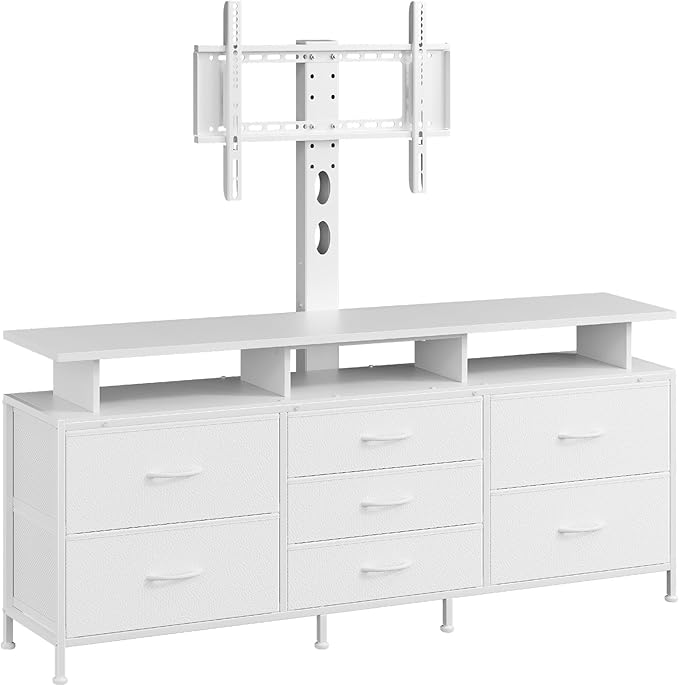 REAHOME TV Stand with Mount, 63" Entertainment Center for 32/45/55/60/65/70 inch TVs, Media Console Table with 7 Drawers, Height Adjustable Mount, Dresser TV Stand for Living Room, White