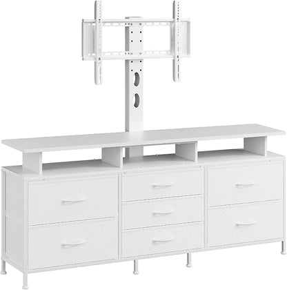 REAHOME TV Stand with Mount, 63" Entertainment Center for 32/45/55/60/65/70 inch TVs, Media Console Table with 7 Drawers, Height Adjustable Mount, Dresser TV Stand for Living Room, White