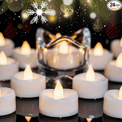 merrynights LED Candles, Tea Lights Candles Battery Operated Bulk, 24-Pack Long-Lasting 200 Hours Flameless Tealight Candles, Realistic Tea Lights for Halloween Christmas Wedding, 1.5'' D X 1.25'' H