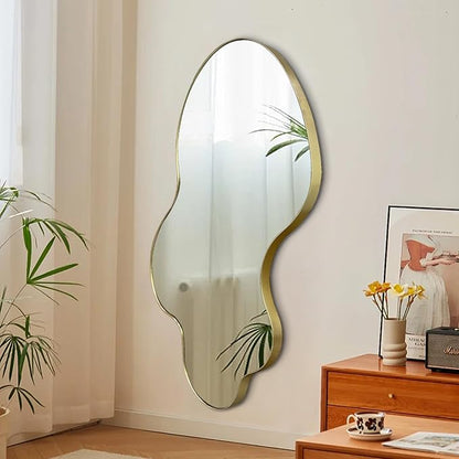 Gold Irregular Mirror, 23.6"x46.5" Asymmetrical Wall Mirror with Metal Frame, Modern Abstract Mirrors for Living Room Bathroom Bedroom Hallway Entryway, Hangs Vertically or Horizontally