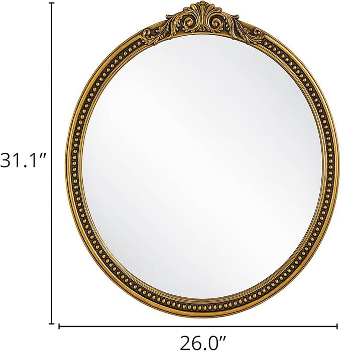 ZIYOO Vintage Ornate Oval Wall Mirror, Baroque Gold Framed Decorative Mirror, Ornate Antique Accent Mirror for Living Room, Bedroom, Entryway, Vanity 26"x31"