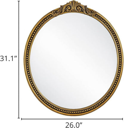 ZIYOO Vintage Ornate Oval Wall Mirror, Baroque Gold Framed Decorative Mirror, Ornate Antique Accent Mirror for Living Room, Bedroom, Entryway, Vanity 26"x31"