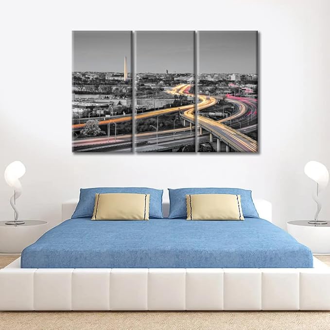3 Pieces Washington DC Skyline Wall Decor for Living Room American Cityscape Artwork Wall Decor for Bedroom Giclee Wooden Framed Gallery-Wrapped Ready to Hang (60" Wx40 H)