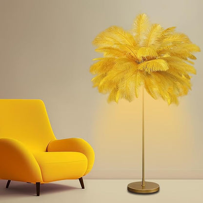 Feather Floor Lamp,Fluffy Ostrich Feather Floor Lamp for Bedroom,3 Color Temperatures Led Corner Modern Floor Lamps for Living Room Christmas Home Decor House Warming Gifts,63″ Height(Golden)