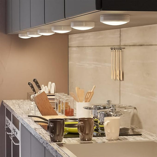 HELPLEX LED Puck Lights with Remote, 12 Pack Color Changing RGBW Stick-On Light, Battery Powered, Dimmable Under Cabinet Lighting with Timer & Memory, Wireless Push Lights for Kitchen & Closet