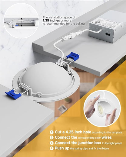 Ensenior 6 Pack 4 inch Gimbal Led Recessed Light, 5CCT 2700K-5000K, 360°+90° Adjustable, Dimmable, Aluminum, CRI90+, 900LM 9W 120V, Eyeball Recessed Lighting, Directional Can Light, ETL&FCC