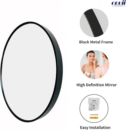 Oruii Small Round Mirror 16 inch, Small Black Circle Mirror Metal Frame, Black Circular Wall Mounted Mirrors for Bedroom, Vanity, Nursery, Kids, Wall Décor