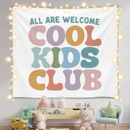 Kids Room Wall Tapestry, All Are Welcome Cool Kids Club Wall Tapestry Backdrop,Colorful Wall Hanging Decor, Inspirational Classroom Banner for Toddler Room, Playroom, Nursery (Colorful-Cool kids)