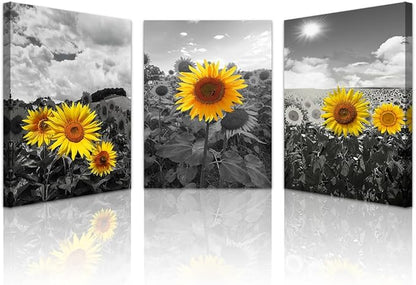 Lapremoly Large Canvas Wall Art For Living Room Decoration For Bedroom Black And White Sunflower Flowers Painting Framed Wall Decor For Kitchen Bathroom Modern Artwork Home Decor Pictures