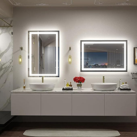 24x36 LED Bathroom Mirror with Backlit and Front Lights, Lighted Bathroom Vanity Mirror for Wall, Anti-Fog, Memory, Shatter-Proof, ETL Listed (Horizontal/Vertical)