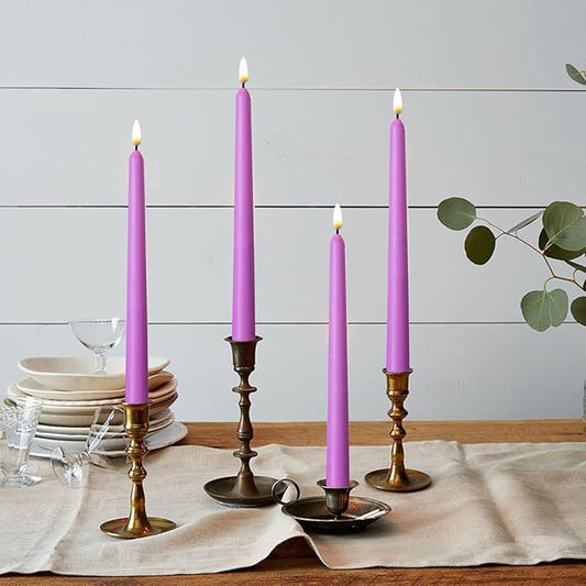 NONNO & ZGF 10 Pack Purple Flameless 11'' Wax Covered Taper Candles with 2 Remote, Use 2-AA Battery (Not Included, Runs 200 Hours)