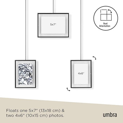 Umbra Exhibit Picture Frame Gallery Set, Adjustable Collage Display for 3 Photos, Prints, Artwork and More, Holds two 4x6" and one 5x7" Photos, Black