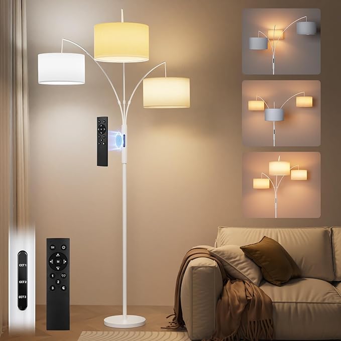 SIBRILLE 36W Dimmable Floor Lamp - 3 Lights Arc Floor Lamps Standing Lamp with Remote & Touch Control, Tall Lamp for Living Room Corner, Bedroom, Office