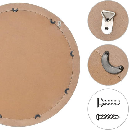 sawsile Round Wood Mirror,24 inch Circle Rustic Farmhouse White Wooden Frame Boho Beads Wall Mirror for Bathroom,Living Room,Bedroom or Entryway