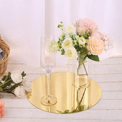 Set of 24 Round Mirrors for Centerpieces, 12 Inch Gold Acrylic Mirrors Candle Plate Circle Mirror Trays for Wedding Party Home Table Centerpieces Event Decor
