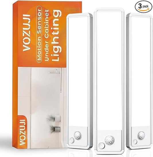Under Cabinet Motion Sensor Lighting: 10 Inch Dimmable Rechargeable Lights Indoor - Battery Operated Lights - Undercabinet Closet Light Magnetic Led Light for Kitchen Home Bathroom Counter 3 Pack