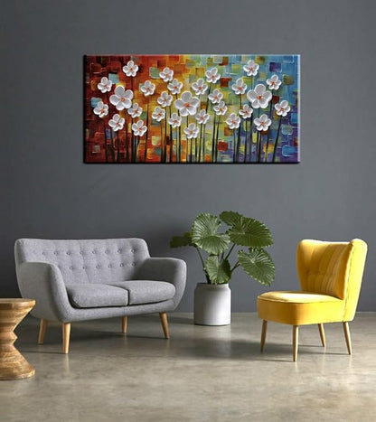 YaSheng Art - 3D Textured Wall Art Hand painted Oil Paintings Floral , Beautiful colorful Canvas Wall Art ,Modern Abstract Artwork, Texture Flowers Paintings, bathroom living room for Wall Art ,Home Wall Decor Picture 24x48inch