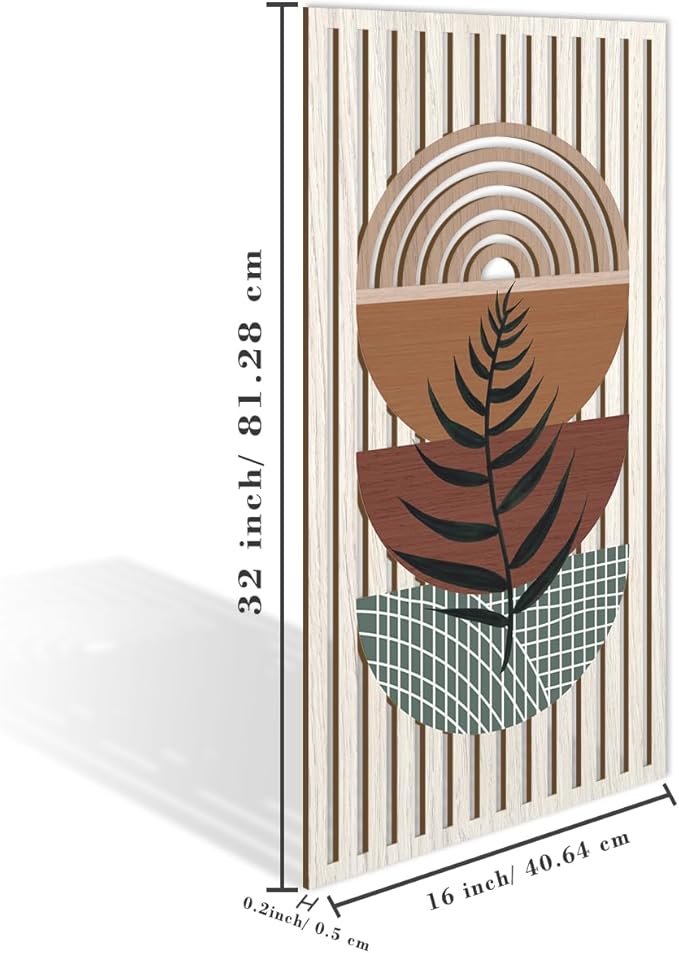 IARTTOP Large Boho Wood Wall Art 16x32 Inch Mid Century Modern Bohemian Wooden Wall Decor Brown Minimalist Geometric Plant Decor for Bedroom Living Room Dining room Set of 3
