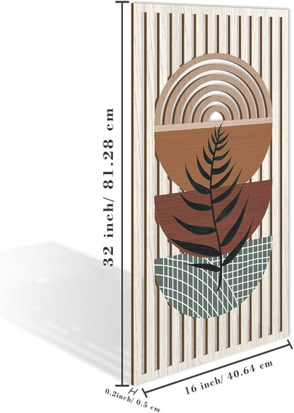 IARTTOP Large Boho Wood Wall Art 16x32 Inch Mid Century Modern Bohemian Wooden Wall Decor Brown Minimalist Geometric Plant Decor for Bedroom Living Room Dining room Set of 3