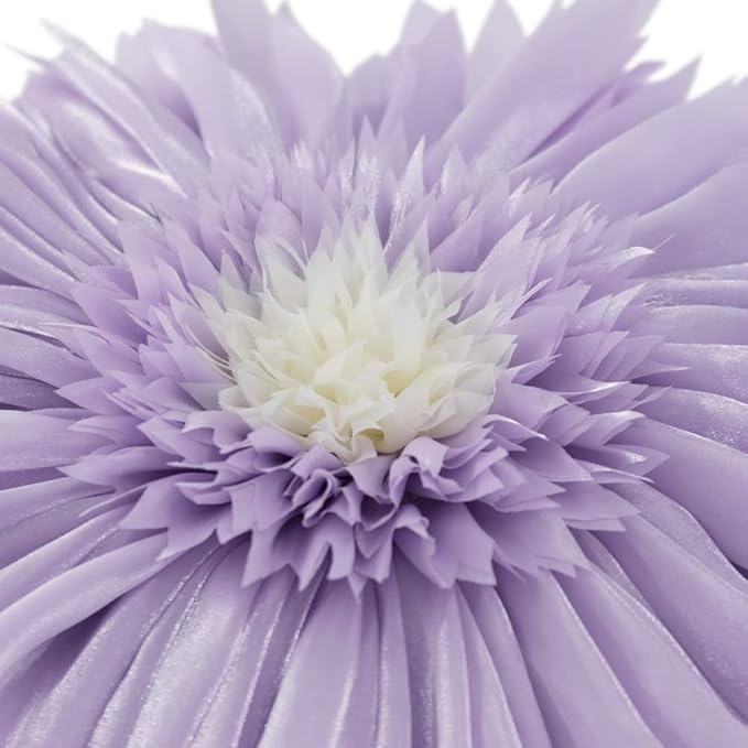 Decorative 3D Round Flower Pillow Handmade Daisy Floral Throw Pillow with Insert Cute Satin Accent Cushion for Sofa Bed Couch Living Room Brdroom Boho Home Decor 14 Inch Lavender Purple