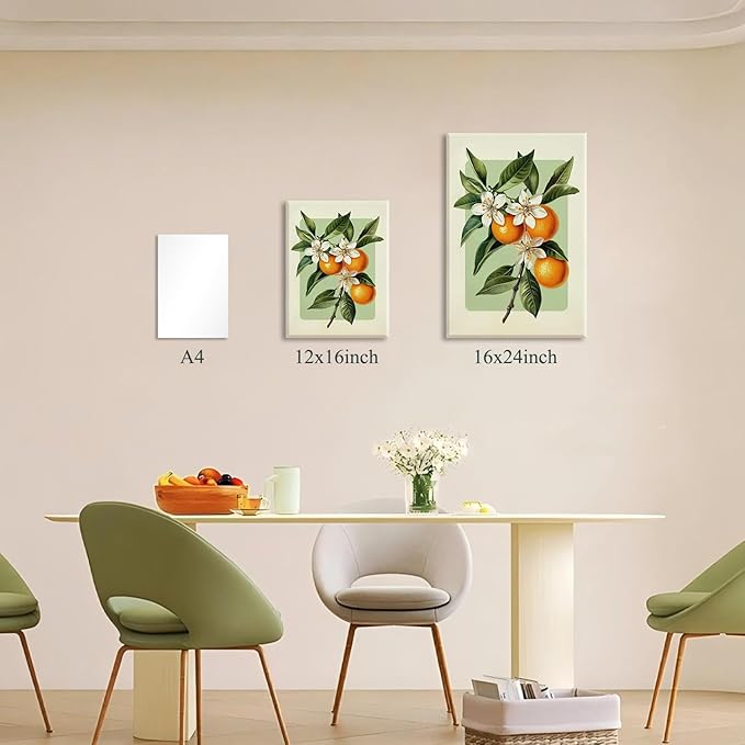 LHHJDIO 3 Piece Vintage Fruit Canvas Wall Art Trendy Kitchen Wall Art Boho Orange Lemon Grapefruit Pictures Wall Decor Citrus Botanical Art Prints for Dining Room Living Room 16"x24"