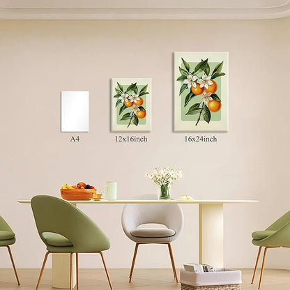 LHHJDIO 3 Piece Vintage Fruit Canvas Wall Art Trendy Kitchen Wall Art Boho Orange Lemon Grapefruit Pictures Wall Decor Citrus Botanical Art Prints for Dining Room Living Room 16"x24"