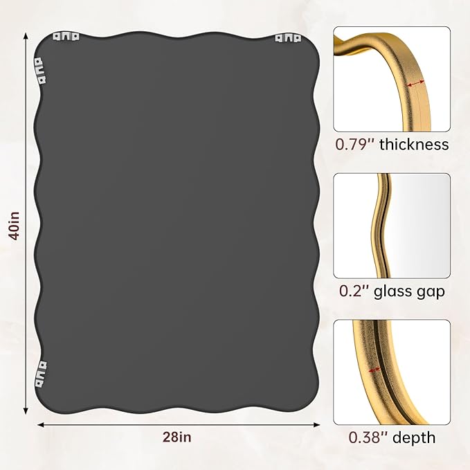 PROHOMEWARE 28 * 40" Gold Bathroom Mirror for Wall,Wavy Rectangular Mirror,Vanity Mirror,Bathroom Mirrors for Wall,Wall-Mounted Metal Frame Mirror for Bedroom Entryway Living Room Farmhouse (Gold)
