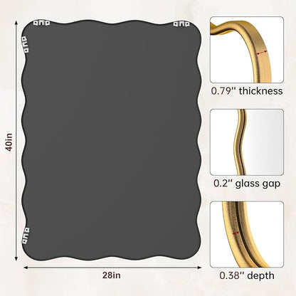 PROHOMEWARE 28 * 40" Gold Bathroom Mirror for Wall,Wavy Rectangular Mirror,Vanity Mirror,Bathroom Mirrors for Wall,Wall-Mounted Metal Frame Mirror for Bedroom Entryway Living Room Farmhouse (Gold)