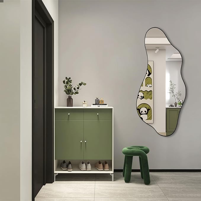 Irregular Frameless Mirror, 47.2"x21.6" Asymmetrical Aesthetic Wall Mirrors, Modern Organic Shape Mirrors for Living Room Bedroom Entryway Hallway, Horizontal or Vertical Hanging