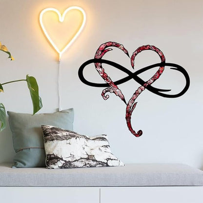 Infinity Heart Wall Decor, Unique Infinity Heart Metal Wall Art Decor Love Sign Steel Wall Plaques Bedroom Ornaments for Home Wedding Decor, Room Living Room Decoration (Red Black, 15.7x14inch)