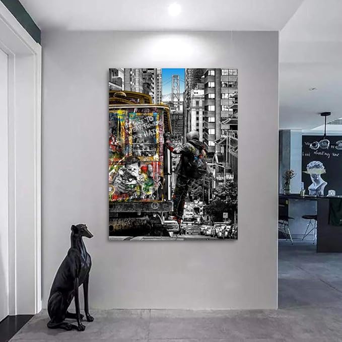 Yatsen Bridge Banksy Wall Art Paintings, Street Landscape of London City Canvas Paintings, Graffiti Pop Art Posters And Prints for Home Decor Ready to Hang - 28x44 inch