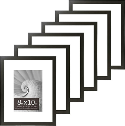 brisafe 8x10 Picture Frames Set of 6, Display Pictures 5x7 With Mat or 8x10 Without Mat, Multi Photo Frames for Gallery, Wall Mounting or Tabletop, Mothers Day Gifts, Black