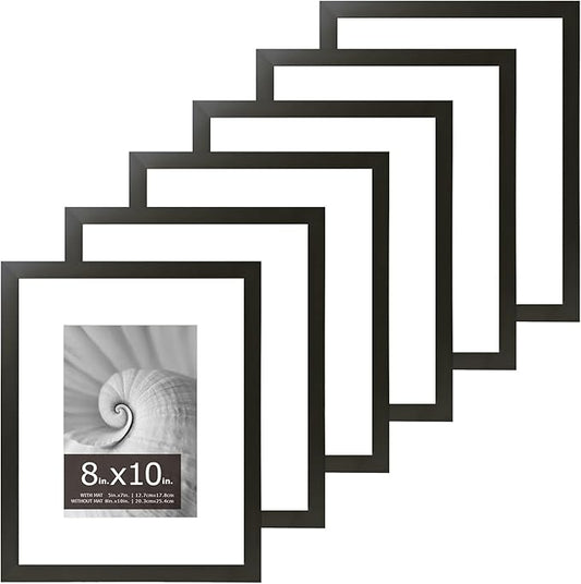 brisafe 8x10 Picture Frames Set of 6, Display Pictures 5x7 With Mat or 8x10 Without Mat, Multi Photo Frames for Gallery, Wall Mounting or Tabletop, Mothers Day Gifts, Black