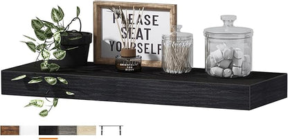 QEEIG Floating Shelf for Wall Bathroom Shelves Bedroom Kitchen Living Room Farmhouse Small Book Shelf 16 inch Set of 1, Black (015-B1)