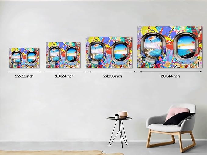 Yatsen Bridge Graffiti Wall Art, Landscape Vision Window Seat Canvas Picture Art Print, Modern Lifestyle Poster and Print, Funny Framed Wall Decor Ready to Hang 44x28 inches