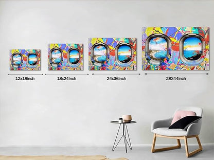 Yatsen Bridge Graffiti Wall Art, Landscape Vision Window Seat Canvas Picture Art Print, Modern Lifestyle Poster and Print, Funny Framed Wall Decor Ready to Hang 44x28 inches