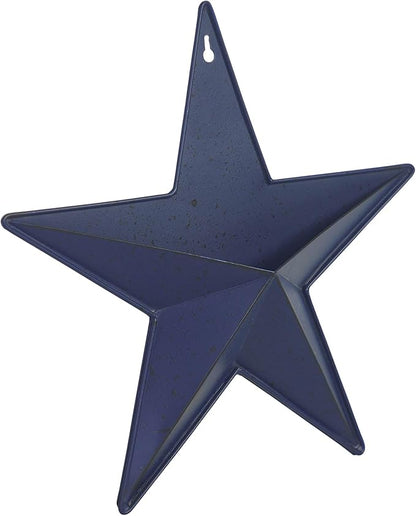 VHC Brands Patriotic Faceted Metal Star Wall Hanging - Navy, 12x12, Distressed Appearance, American Star with Display Pocket, Independence Day Decor