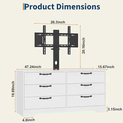 GarveeHome 47.2" Modern TV Stand with Mount for 75 Inch TVs - Adjustable Height Media Console with 6 Drawers, Sturdy MDF Entertainment Center for Living Room, Bedroom & Office