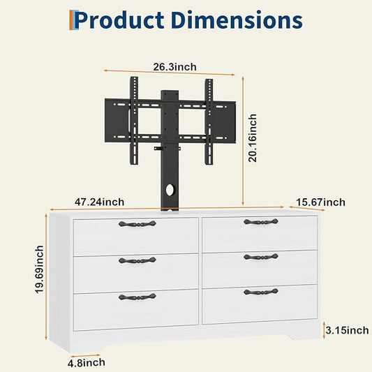 GarveeHome 47.2" Modern TV Stand with Mount for 75 Inch TVs - Adjustable Height Media Console with 6 Drawers, Sturdy MDF Entertainment Center for Living Room, Bedroom & Office