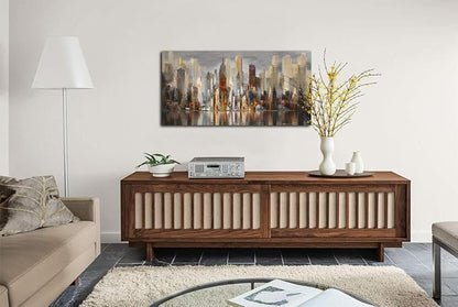 Wall Decorations Framed Large Cityscape New York Wall Decor Canvas Prints Abstract Brown City Theme Paintings Modern Canvas Wall Art for Living Room Bedroom Big Size 29x58