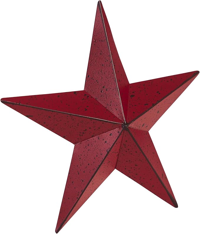 VHC Brands Patriotic Faceted Metal Star Wall Hanging 8x8, Distressed Appearance, Burgundy, Independence Day Decor