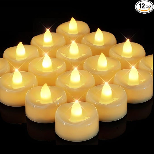 merrynights LED Candles, 12 Pack Tea Lights with Timer, Flameless Tea Lights Candle Battery Operated Fake Votives for Halloween Diwali Christmas, 6 H On and 18 H Off, D 1.5” x H 1.25”