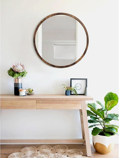 JJUUYOU Round Wall Mirror 16" Hanging Circle Mirror Round Mirrors for The Bathroom Wooden Farmhouse Frame Mirrors for Bedroom Living Room or Entryway Wall Decorative