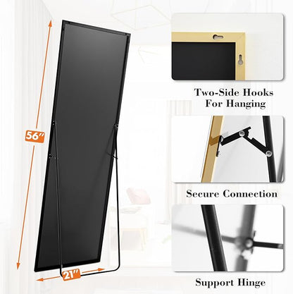 Sweetcrispy 56"x21" Full Length Mirror, Full Body Mirror with Aluminum Alloy Thin Frame, Leaning or Standing, Suitable for Bedroom, Livingroom, Cloakroom, Gold