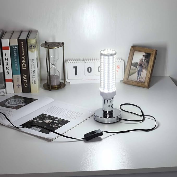 Industrial Table Lamp, Small Polished Metal Desktop Light Socket Base, Vintage E26/E27 Edison Screw Light Bulb Holder, 5.57ft Cord with On/Off Switch and US Plug (Silver)